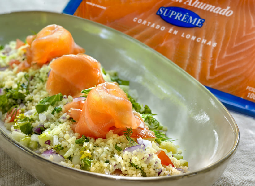 cous cous con salmon ahumado